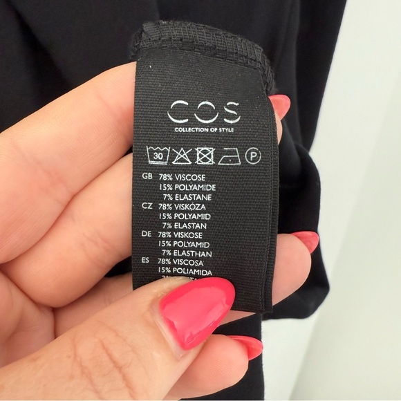 COS black draped knit jersey long sleeve dress - Medium - Picture 3 of 5